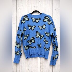 Simplee Apparel Blue and Black Butterfly Sweater